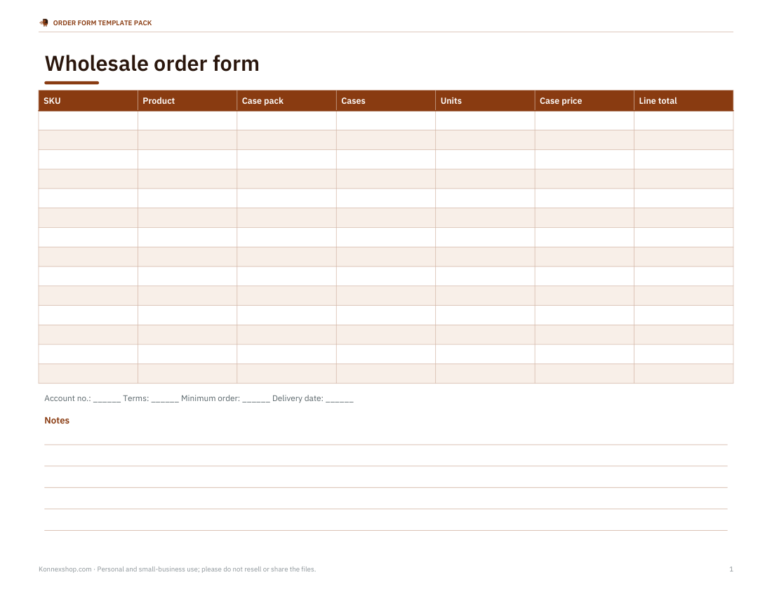 Preview of the first page of Wholesale form (DOCX/PDF)