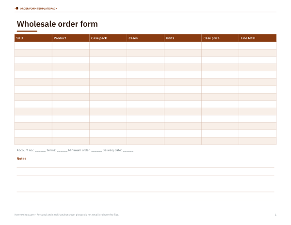 Preview of Wholesale Order Form Template